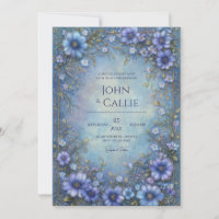 Azure Blue Ornate Blossom Frame Wedding