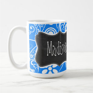 Azure Blue Paisley; Floral; Chalkboard Coffee Mug