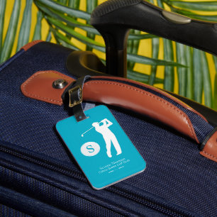 Azure Blue Personalised Golfer Monogram Luggage Tag
