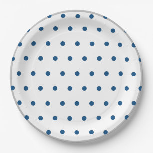 Azure Blue Polka Dots Silver White Paper Plate