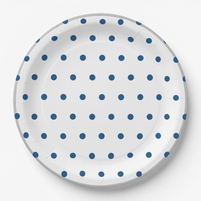 Azure Blue Polka Dots Silver White Paper Plate (Front)