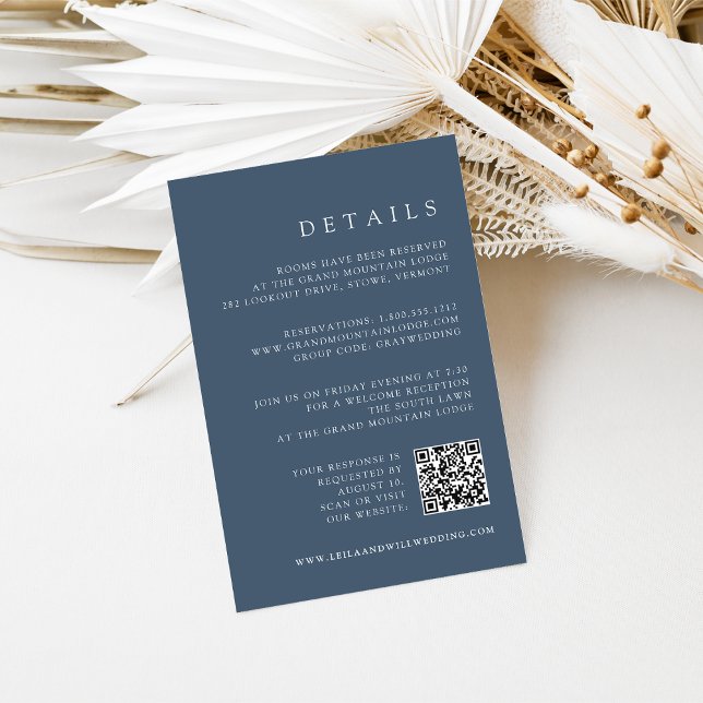 Azure Blue QR Code RSVP & Wedding Details Enclosure Card (Creator Uploaded)