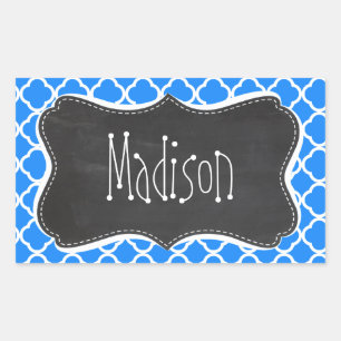 Azure Blue Quatrefoil; Retro Chalkboard Rectangular Sticker