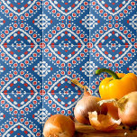 Azure Blue Red and White Ethnic Bohemian Pattern Tile<br><div class="desc">Vibrant decorative tile design featuring a seamless pattern composed of geometric shapes in blue,  red and white.</div>