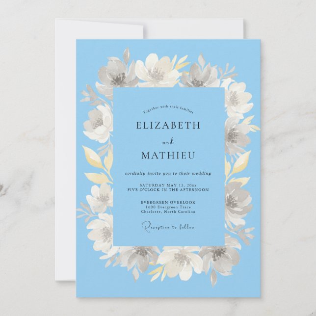 Azure Blue Refreshing Spring Wedding Invitation (Front)
