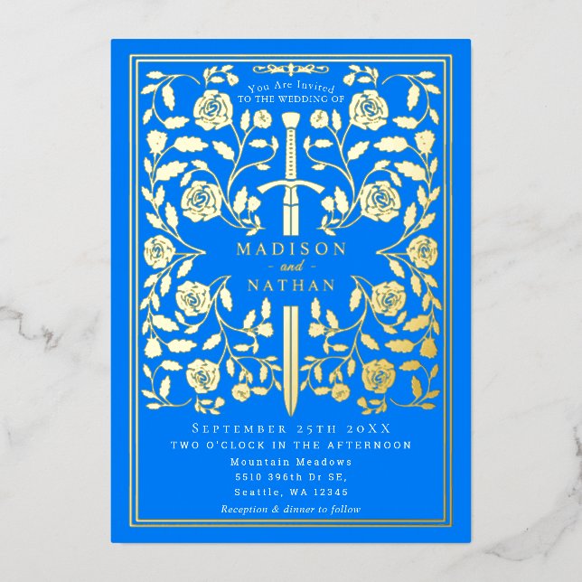 Azure Blue Royal Mediaeval Sword Wedding (Front)