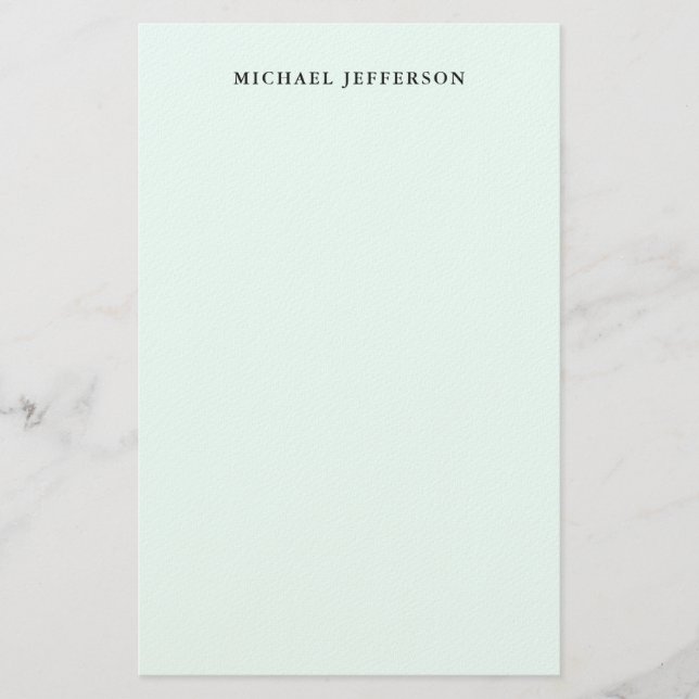 Azure Blue Simple Plain Minimalist Elegant Modern Stationery (Front)