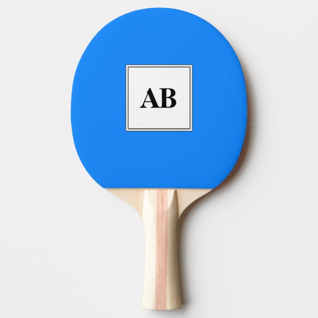 Azure blue solid colour with monogram ping pong paddle (Front)