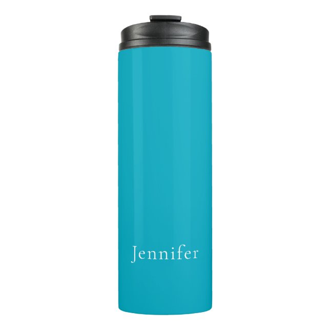 Azure Blue Trendy Modern Minimalist Name Thermal Tumbler (Front)