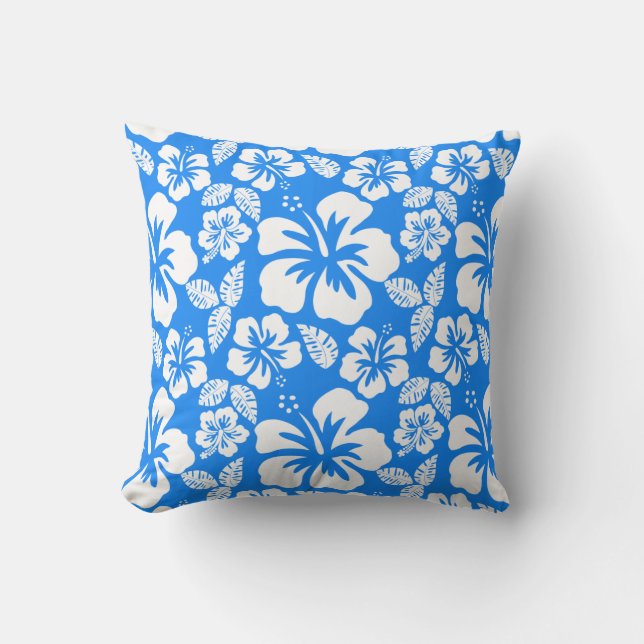 Azure Blue Tropical Hibiscus Cushion (Front)