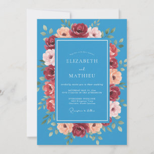 Azure Blue Vivid Floral Wedding Invitation