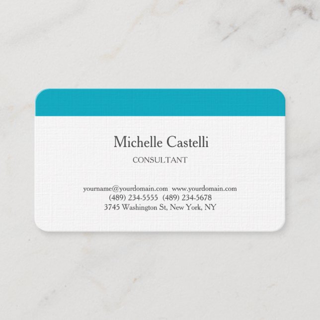 Azure Blue & White Professional Unique Classical Business Card (Front)
