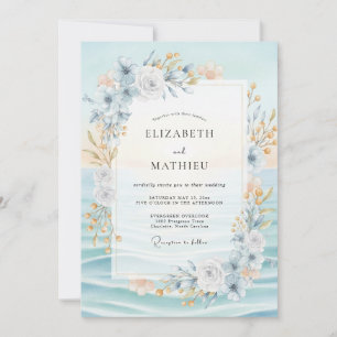 Azure Blush Champagne Peony Wedding Invitation