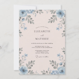 Azure Blush Leafy Wedding Invitation