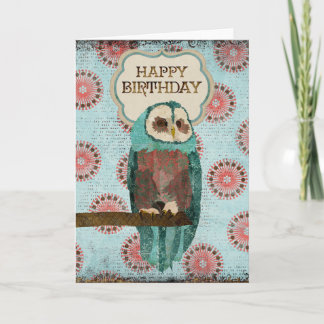 Azure & Blush  Owl Birthday  Card