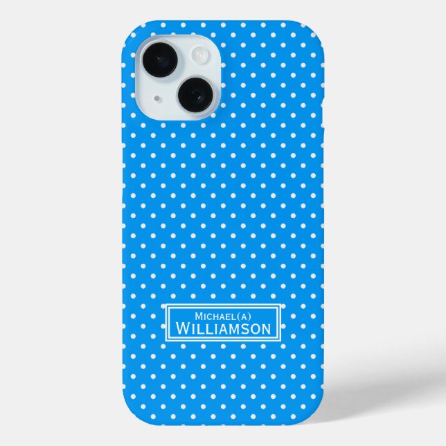 Azure Bright Blue with White and Black Polka Dots Case-Mate iPhone Case (Back)