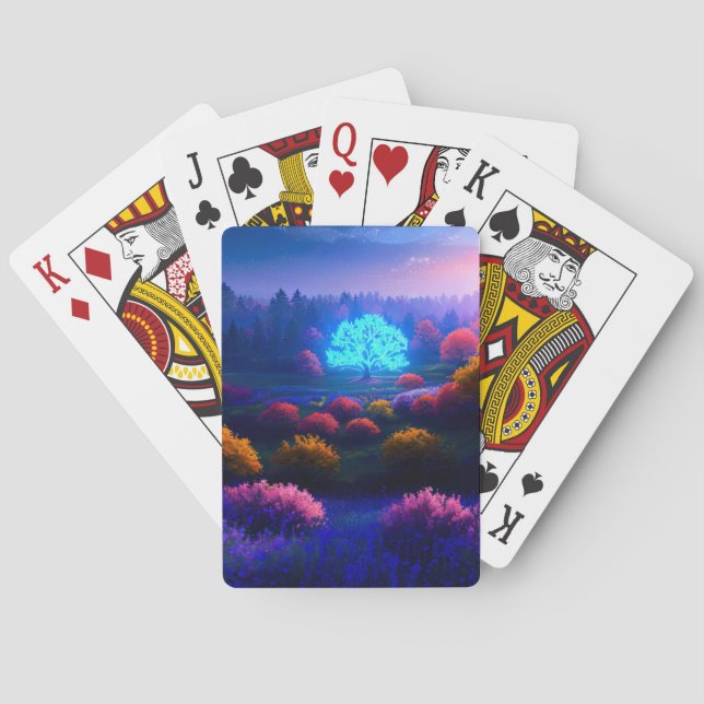 Azure Brilliance, The Radiant Tree's Embrace Playing Cards (Back)