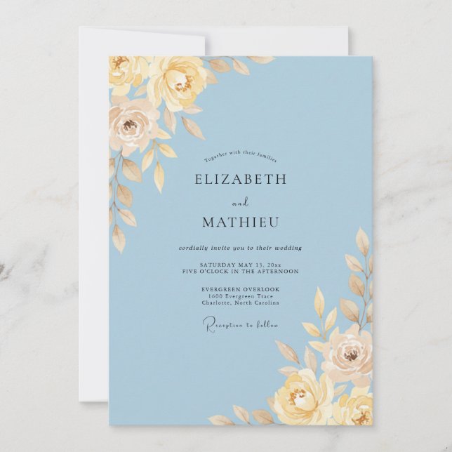 Azure Butter Ranunculus Eucalyptus Wedding Invitation (Front)