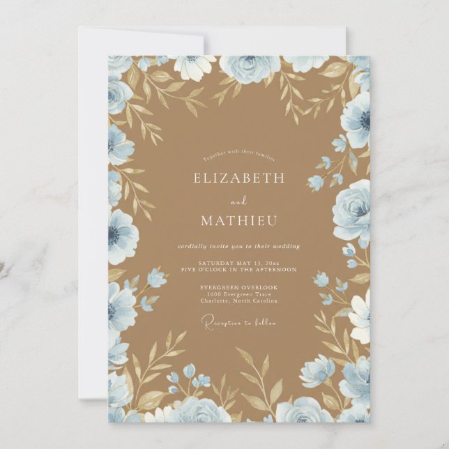 Azure Camel Petal Wedding Invitation (Front)