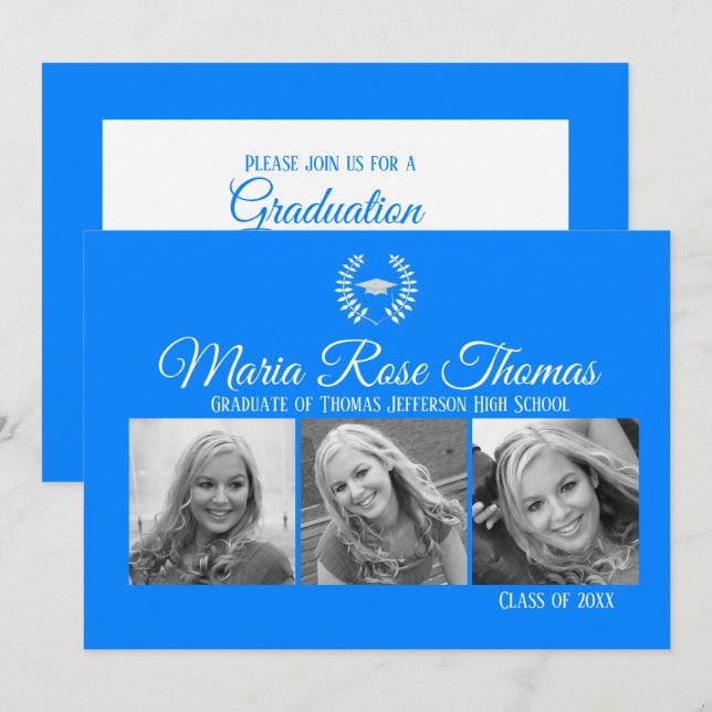 Azure Cap & Leaves Grad Invitation 5" x 7" (Front/Back)