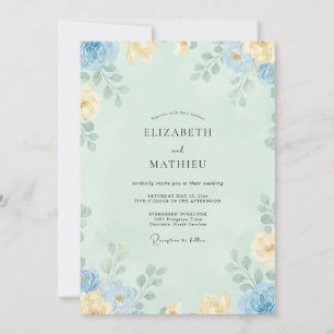 Azure Celadon Peony Wedding Invitation