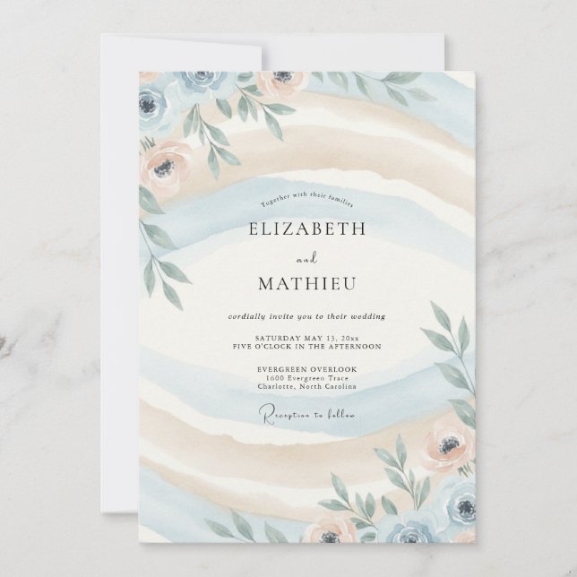 Azure Champagne Foliage Eucalyptus Wedding Invitation (Front)