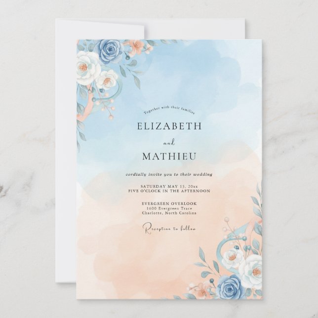 Azure Champagne Vine Wedding Invitation (Front)