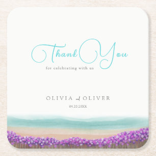Azure Coast in Bloom Wedding Square Paper Coaster