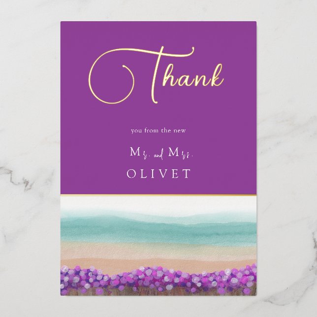 Azure Coast in Bloom Wedding Thank You Card (Front)