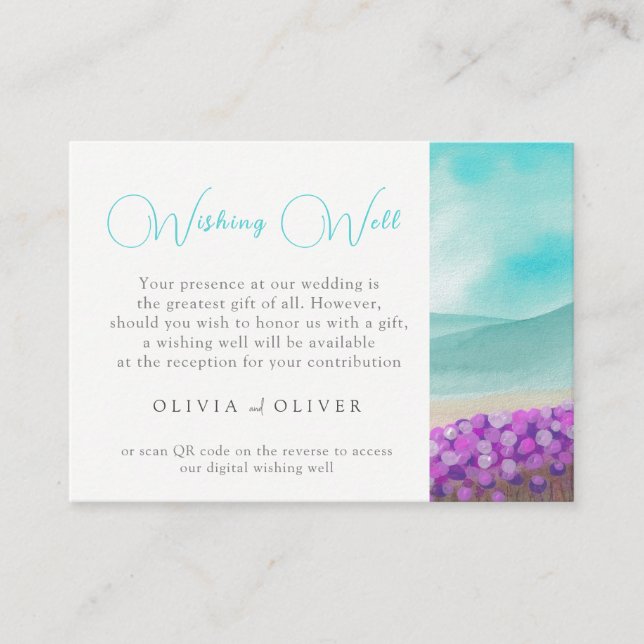 Azure Coast in Bloom Wedding Wishing Well QR Code Enclosure Card (Front)