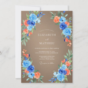 Azure Coral Leafy Wedding Invitation