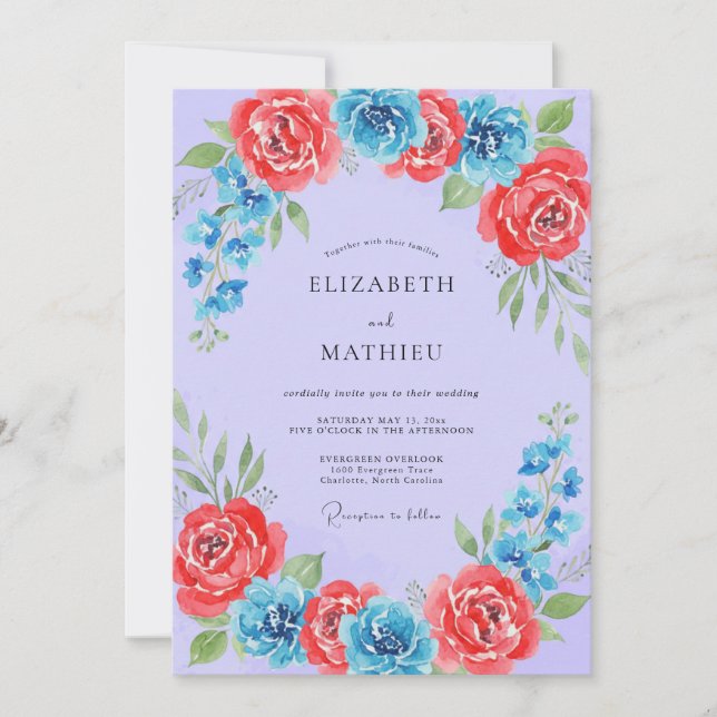 Azure Coral Painted Wedding Invitation (Front)