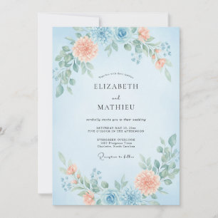 Azure Coral Wildflower Wedding Invitation