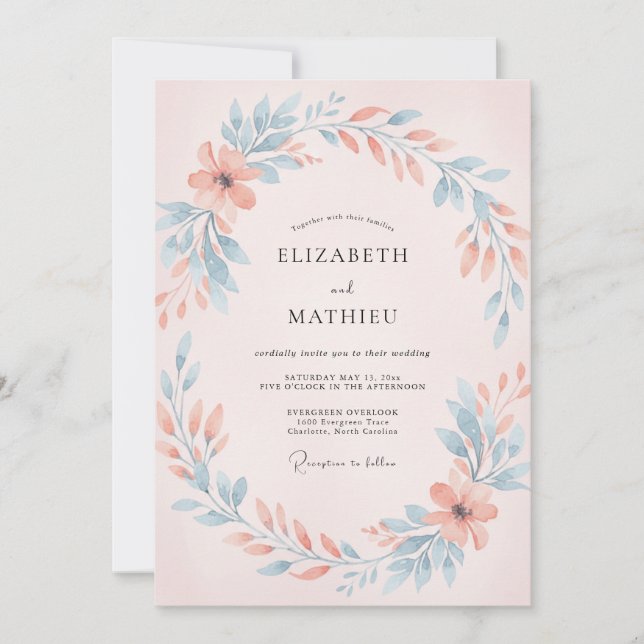 Azure Coral Wreath Wedding Invitation (Front)
