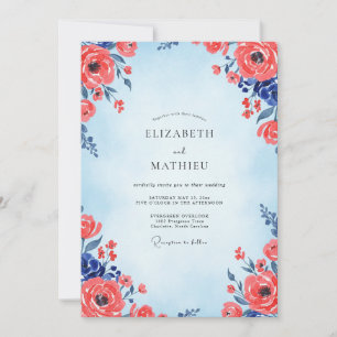 Azure Crimson Poppy Wedding Invitation