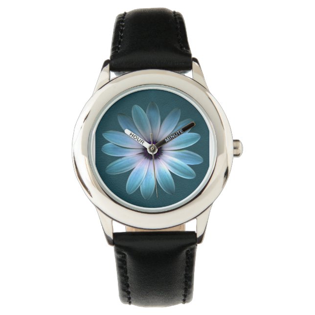 Azure Daisy on Dark Till Leather Print Watch (Front)