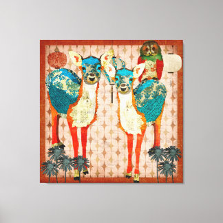 Azure Deer & Rose Owl Fiesta Canvas Art
