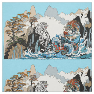 Azure Dragon and White Tiger. Illustration Fabric