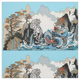 Azure Dragon and White Tiger. Illustration  Fabric