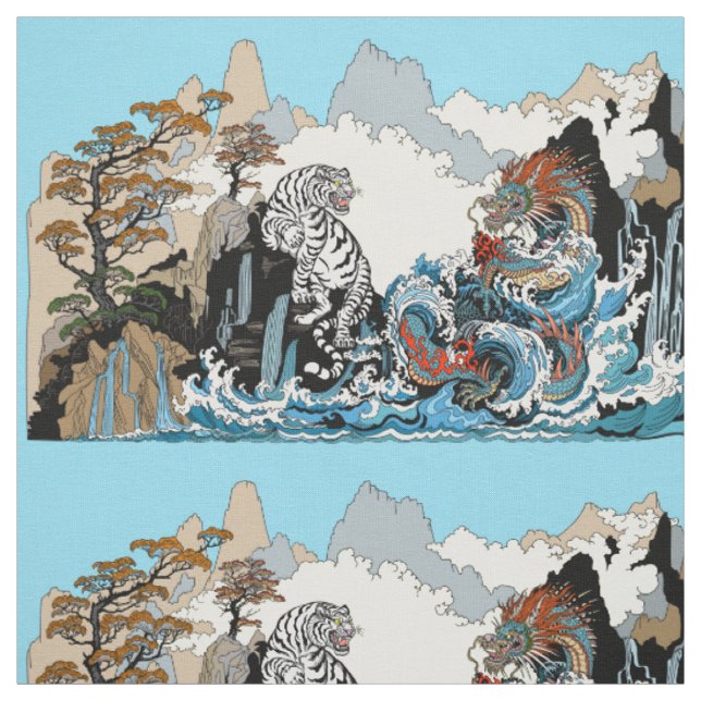 Azure Dragon and White Tiger. Illustration  Fabric (Swatch)