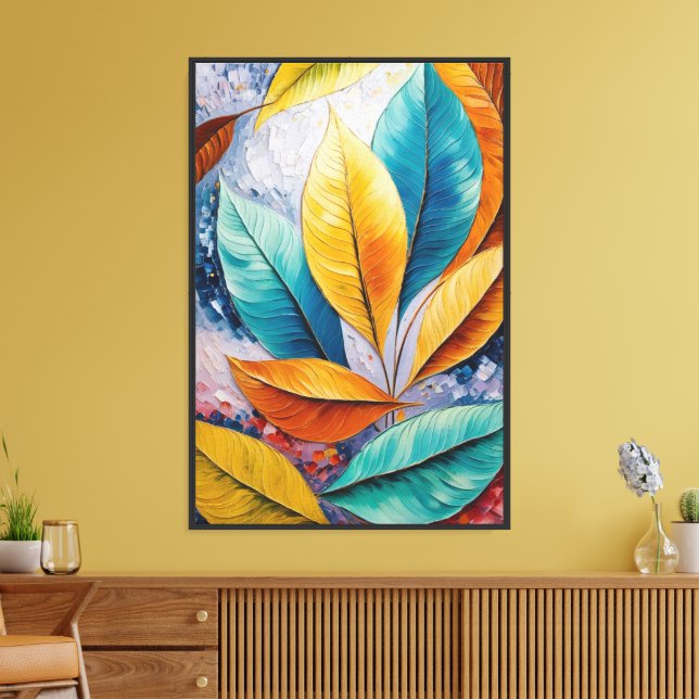 Azure Dreamscape | Celestial Leaf Painting Canvas Print (Insitu(LivingRoom))