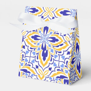 Azure Elegance  Blue and Gold Floral Mosaic Favour Box