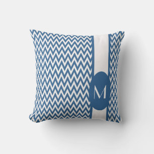 Azure Elegant Chevron Design with monogram Cushion