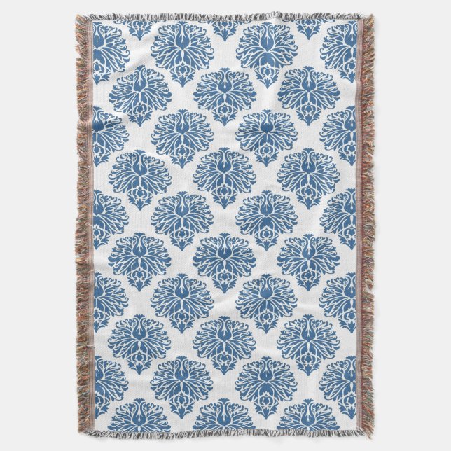 Azure Elegant Damask Throw Blanket (Front Vertical)