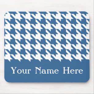 Azure Elegant Houndstooth with custom name Mouse Pad