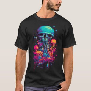 Azure Enigma: Blue Jellyfish Skull T-Shirt
