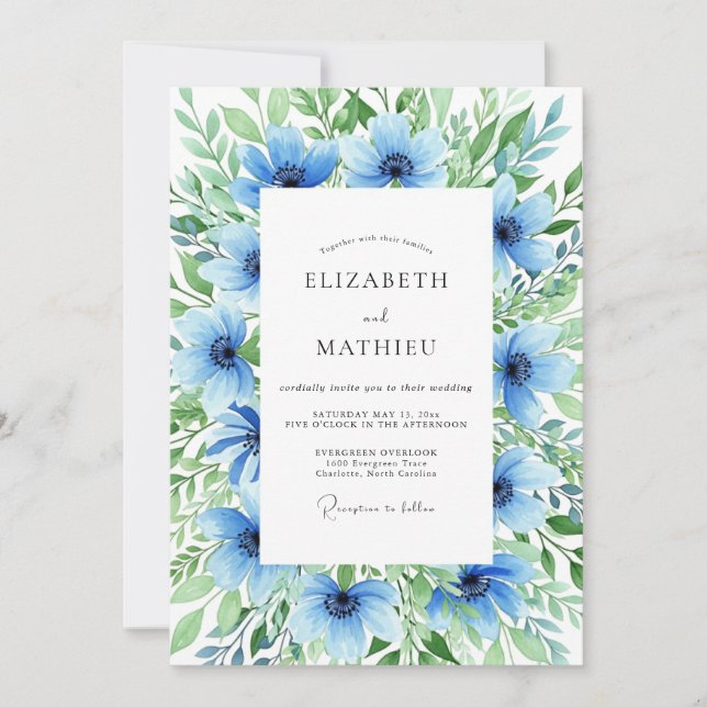 Azure Ethereal Floral Wedding Invitation (Front)