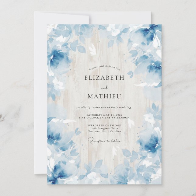 Azure Ethereal Leaf Wedding Invitation (Front)