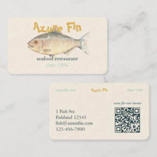 Azure Fin Classic Fish Restaurant QR Code Business Card
