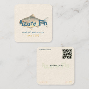 Azure Fin Elegant Fish Restaurant Logo Square Business Card